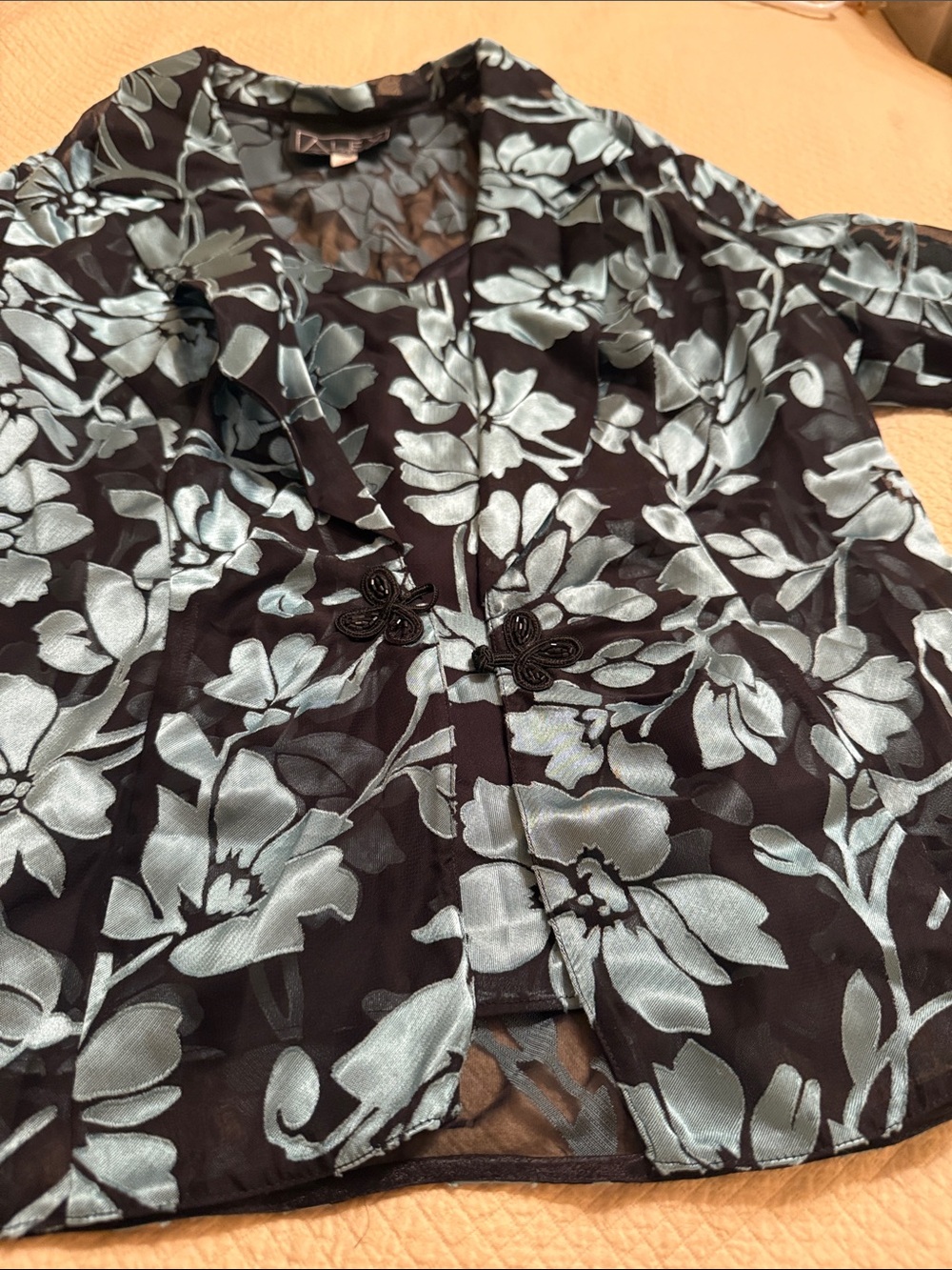 Alex Evenings Black Sheer tank sheer jacket -Light Blue Floral Embroidery